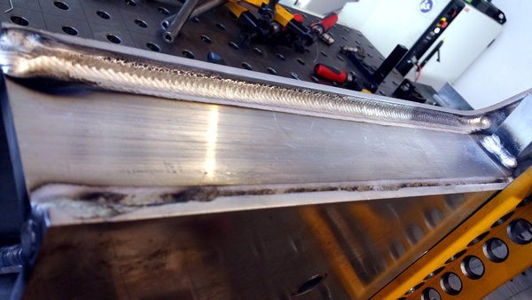 A welding seam, showing aluminum welding